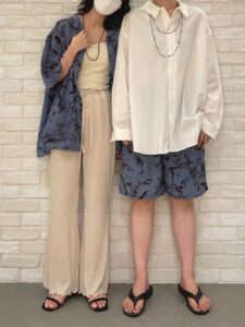 柄シャツ×柄パンツ