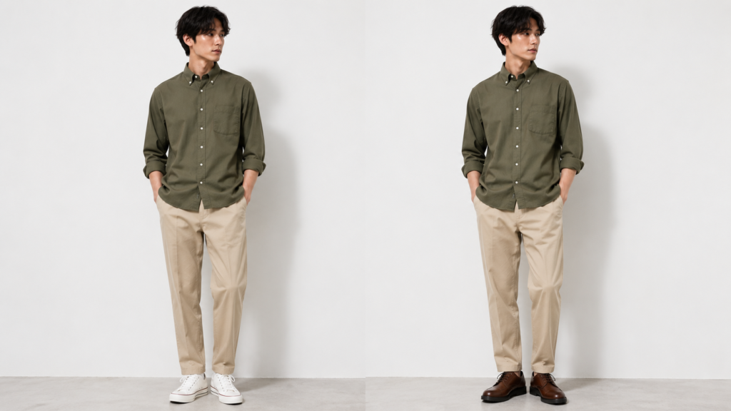 カーキシャツ+パンツ