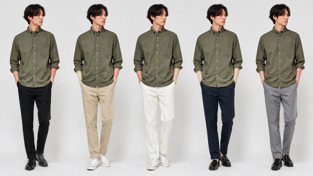 カーキシャツ+パンツ